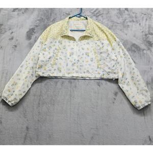 Aeropostale Jacket Womens M White Yellow Floral Cropped Windbreaker Full Zip